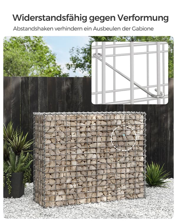 Gabion korgset - stenkorg - galvaniserat stål - silverfärgad - 100 x 80 x 30 cm