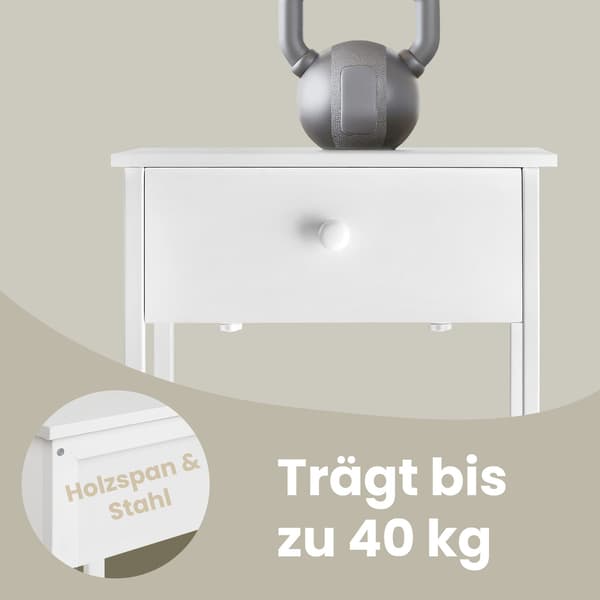 2 sängbord med låda för sovrum | Vit | 40x40x55 cm