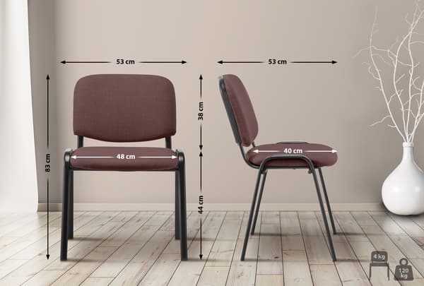 Stackstol - Konferensstol - Bekväm säte - Hållbart tyg - Black Metal Frame | Färg: Brun