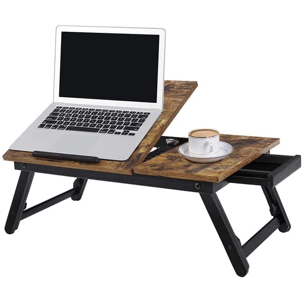 Laptopställ för säng och soffa, justerbart, 15,6 tum, brun/svart
