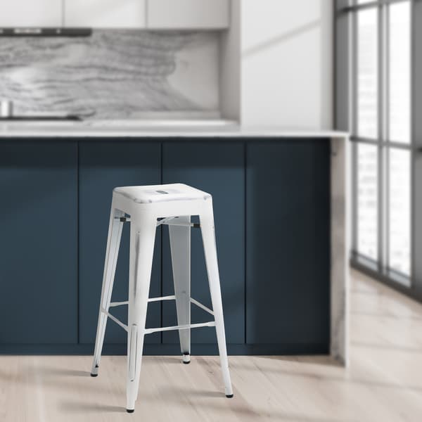 Uppsättning av 2 barstolar - Högpallar - Stackbar, Space -Saving Design | Färg: Antik vit