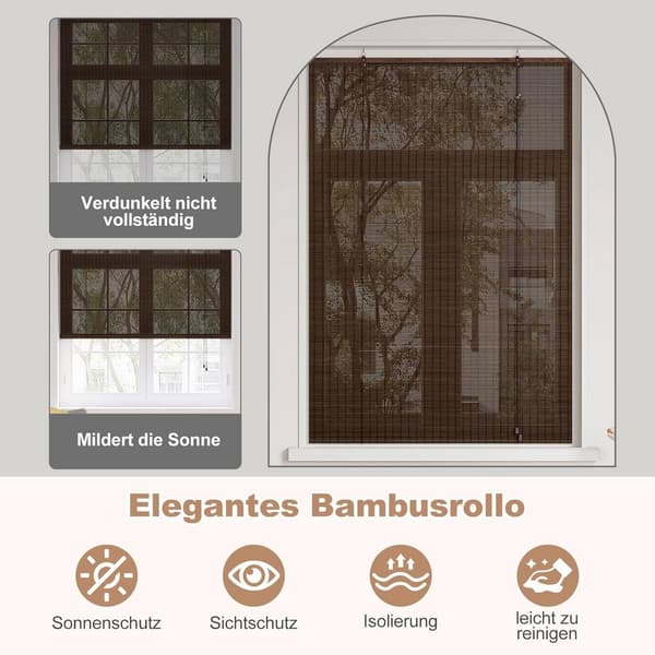 Bambu rullgardin med sidokontrollljusfiltrering | Mörkbrun | 80x220 cm