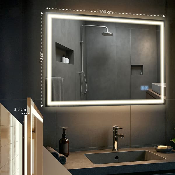 Smart badrumsspegel - väggspegel med Bluetooth - Anti -Condens & Dimble LED -belysning