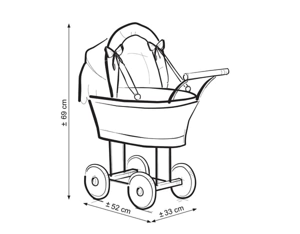 Natural Thatched Doll -Pram - Handmade Pram - Robust Beechhouten Chassis