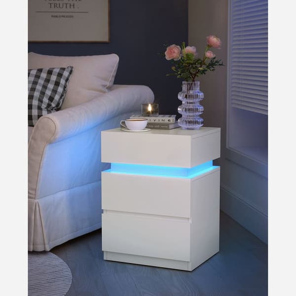 Sängbord med LED-belysning - Vit - 33,5 x 40 x 55 cm