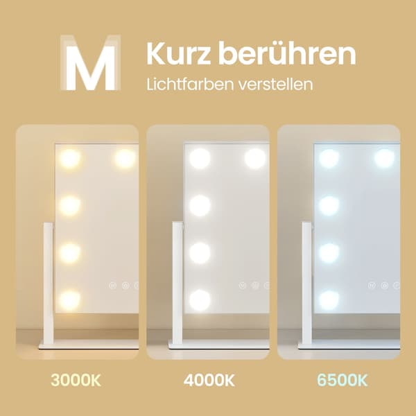Sminkspegel med LED-belysning och touchkontroll | Vit | 30,5x6,5x36 cm