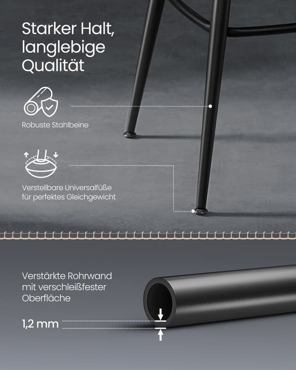 Barstol 2-delat set av konstläder | Bläcksvart | 54x54x91 cm