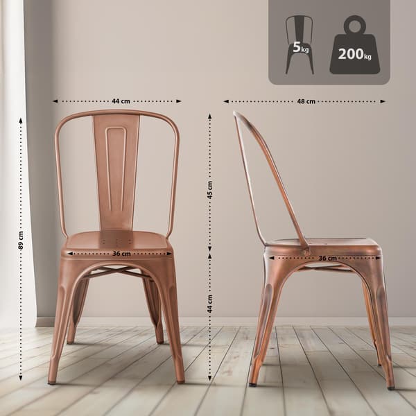 4 -deluppsättning metallstolar - Stackbara matsolar - Industriell design | Färg: Koppar