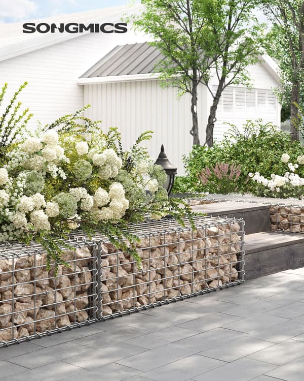 Gabion planter - dekorativ trädgårdsvägg - galvaniserat stål - 100 x 30 x 30 cm