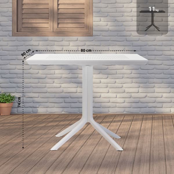Garden Table White 80x80 cm - Balkon Table - Hållbart UV -resistant material