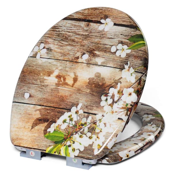 Duroplast toalettsits med soft close och blommönster Vit