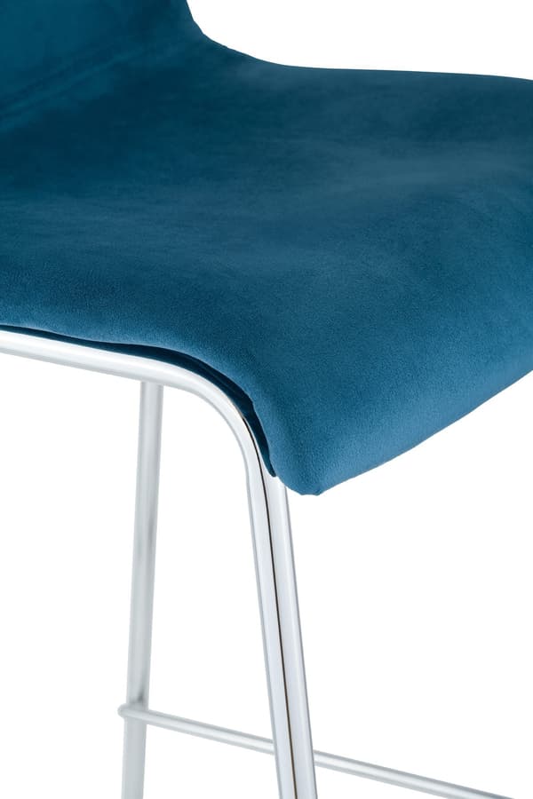 Barstol sammet - sammetstol - ergonomisk sittkomfort - blå - 4 -benen kromram