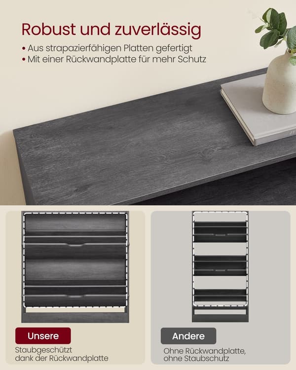 Skoskåp med 2 klaffar - skoförvaring - 24 x 80 x 102 cm - grå