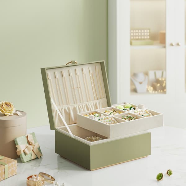 Smyckeskrin laurelgrön - organisatör - MDF - sammetsfoder - 20,5 x 24 x 11 cm