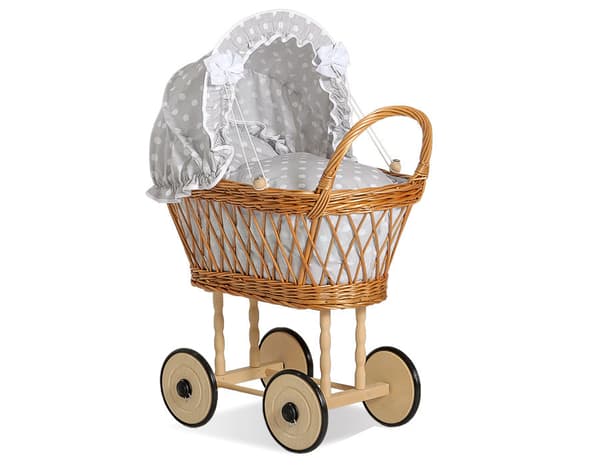 Natural Rattan Doll Trailer - Wicker PRAM - Robust Beech träram, Ecological