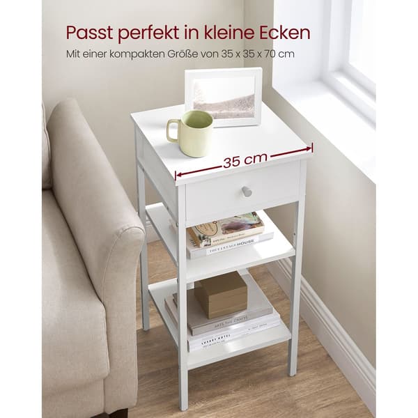 Sidobord med låda - Sängbord - Vit spånskiva - 35x35x70 cm