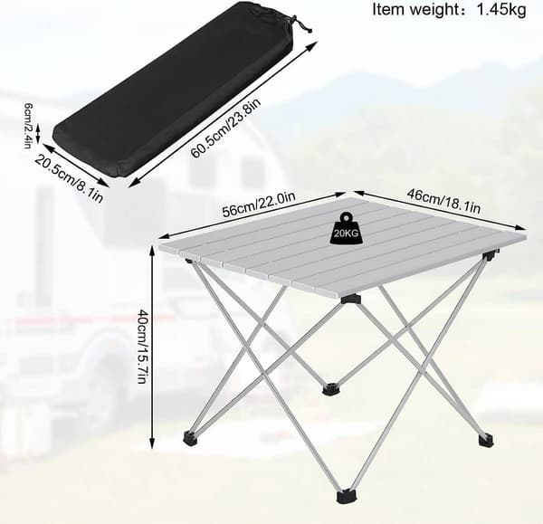 Campingbord i aluminium fällbart med bärväska | Silver | 46x56x40 cm