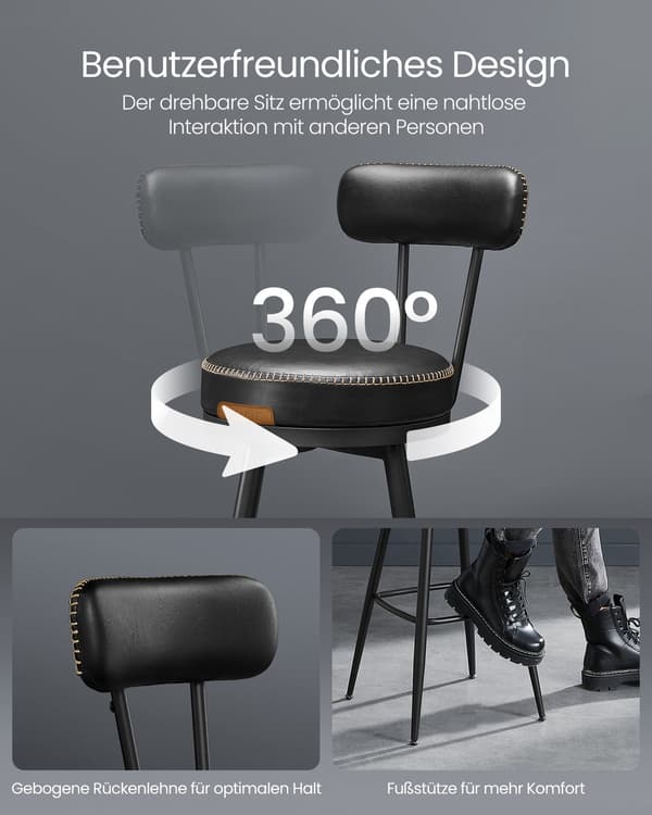 Barstol 2-delat set av konstläder | Bläcksvart | 54x54x91 cm