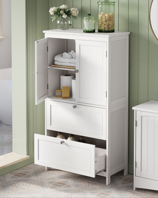 Vitt badrumsskåp - förvaring - MDF - 30 x 60 x 110 cm
