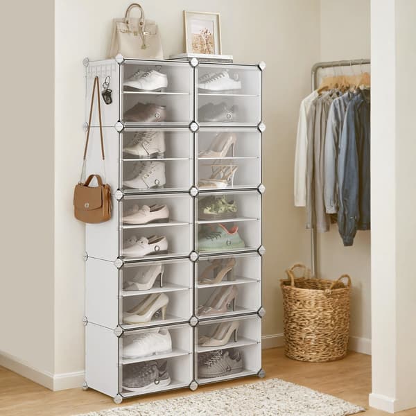 Skoskåp med 10 fack - ABS/PP plast - stålram - 32x82x152 cm