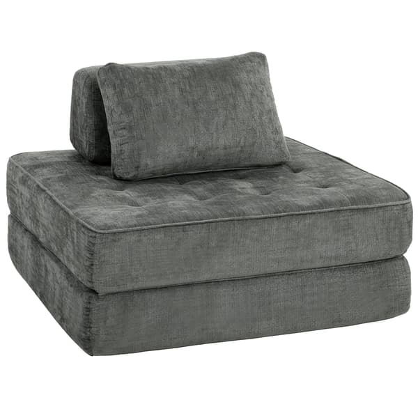 2-i-1 sovstol - Chenille bottensits | Färg: Grå | Mått: 97x97x70 cm