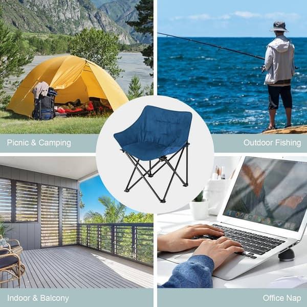 Hopfällbar campingstol med dyna 2-delat set | Blå | 63x44,5x73,5 cm