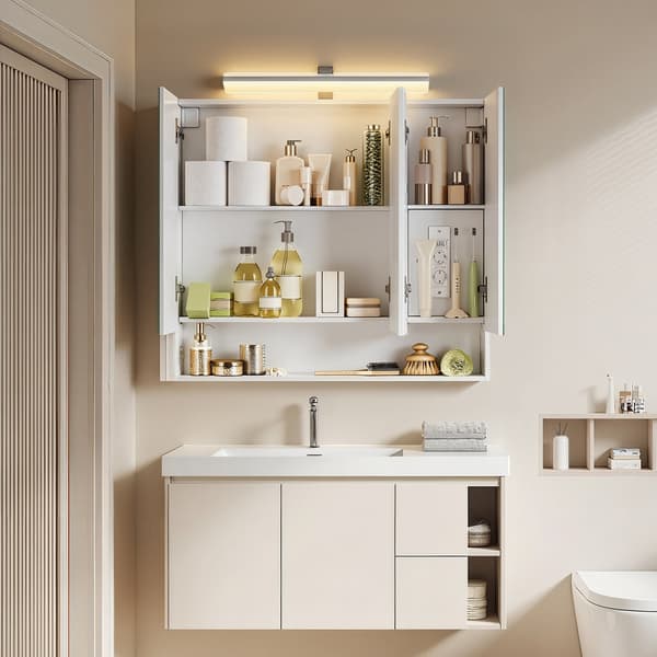 Badrumsspegelskåp med LED-belysning | Vit | 90,1x16,6x75,1 cm