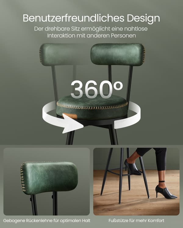 Set med 2 vridbara barstolar med ryggstöd | Skogsgrönt | 57x57x101 cm