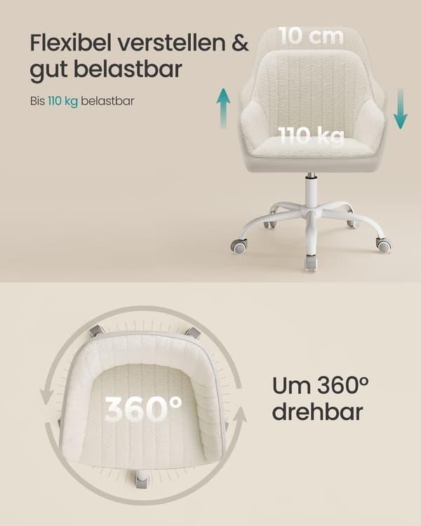 Ergonomisk kontorsstol - sherpa, konstläder - stålram - cappuccina beige/ullvit