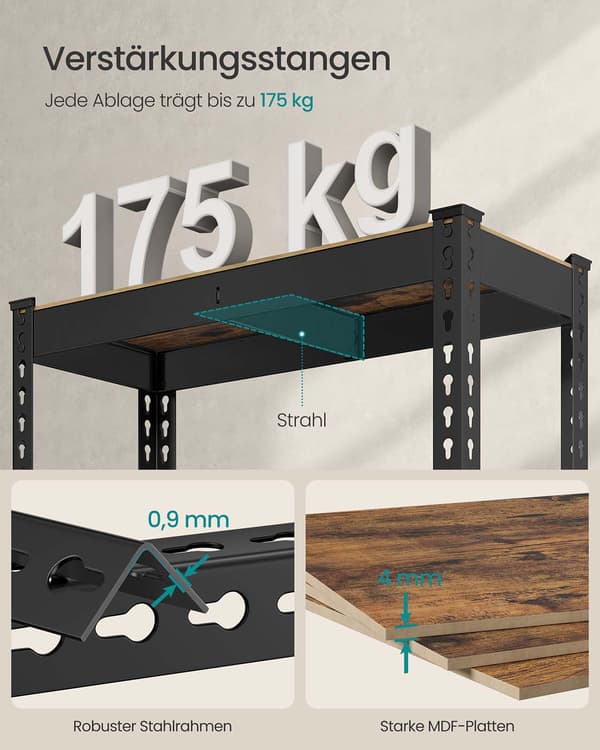 Zware 5-laags stellingkast van staal - 30x75x150 cm