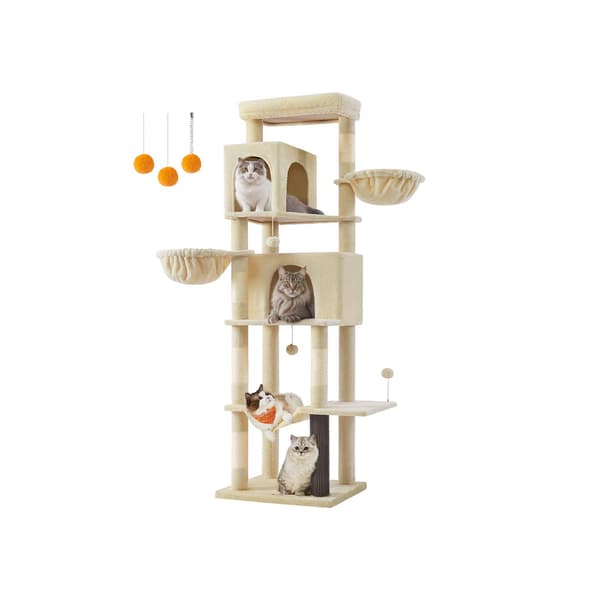 Kattträd med skrapstolpe - 2 hus - sisalrep - 190,7 cm hög