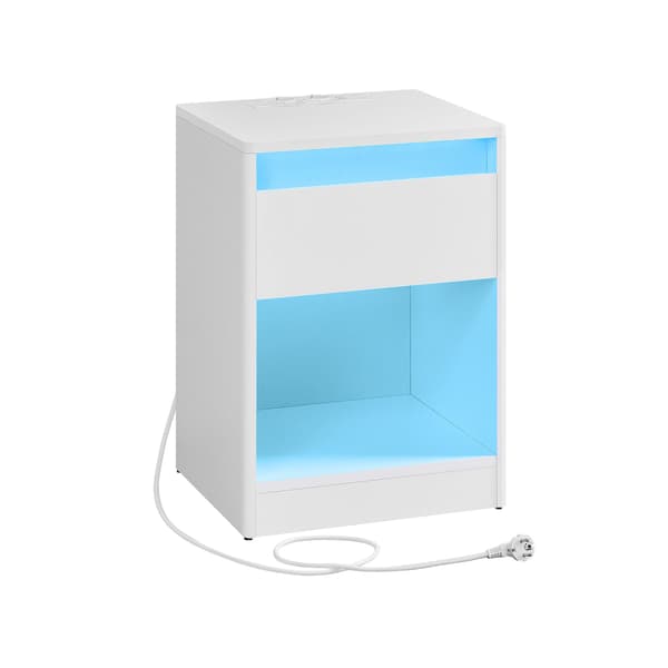 Vitt sängbord med LED - Modern design - 35 x 40 x 55 cm