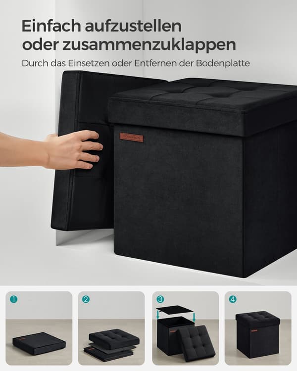 Sammetsförvaringspall - MDF - 38 x 38 x 38 cm - bläcksvart - 43 l