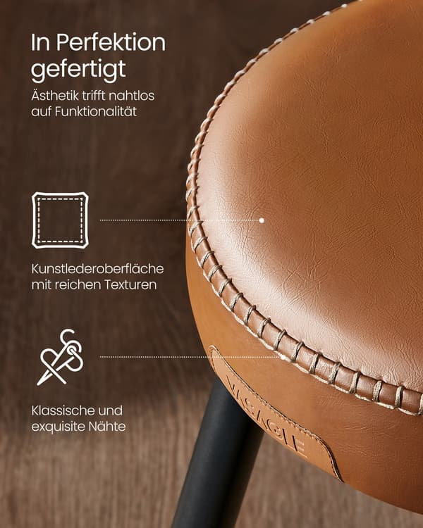 Set van 2 barkrukken | Karamelbruin | 49,5x49,5x63 cm