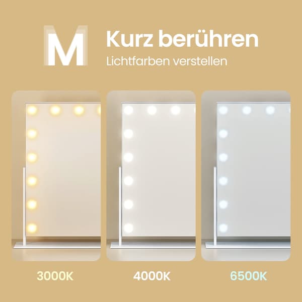 Sminkspegel med LED-belysning, touchfunktion | Vit | 90x12x65 cm
