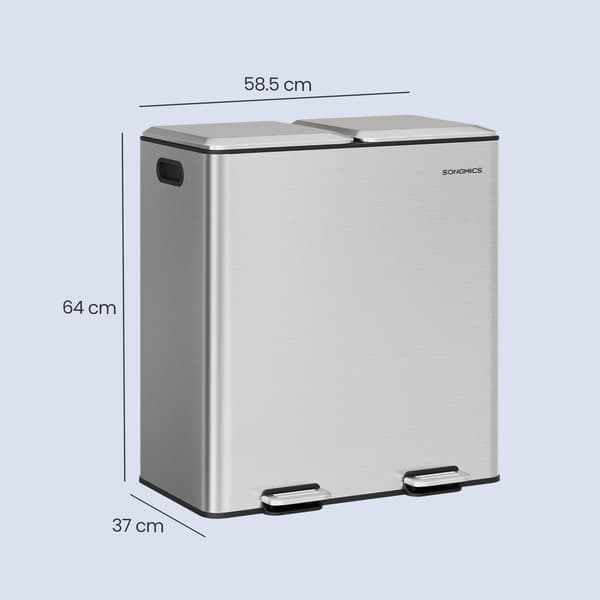 Kökssoptunna 2 x 30 l med 2 fack | Silver | 58,5x64x37 cm