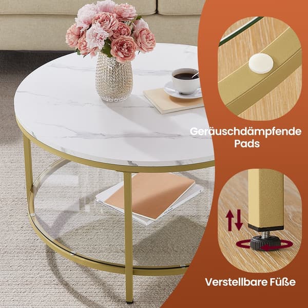 Soffbord - marmorlook vitguld - justerbart - 80 cm Ø x 46 cm högt