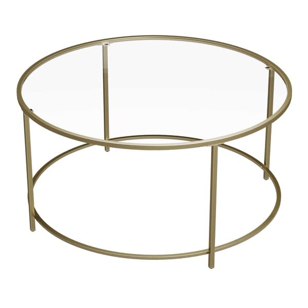 Soffbord med guldram och glas - retro - 84 x 84 x 45,5 cm