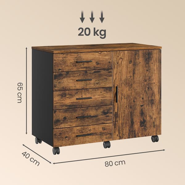 Rullcontainer med dörr och arkivskåp | Brun | 80x40x65 cm
