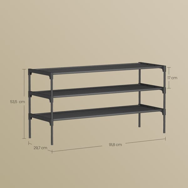 Skoställ 3 plan för hall | Svart | 91,8x29,7x53,5 cm