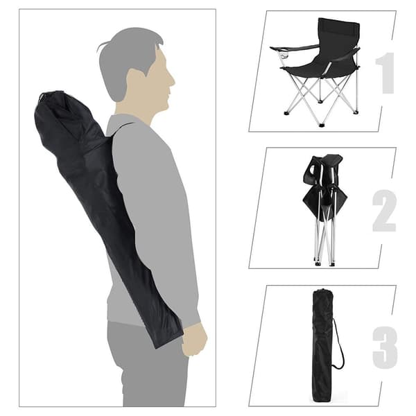 Campingstolar set om 2, hopfällbara, lätta, svarta - 84 x 52 x 81 cm