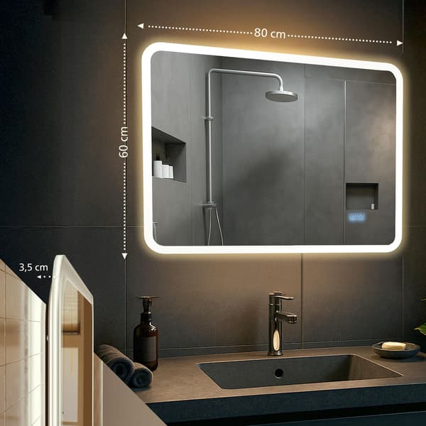 Badrumspegel med Bluetooth - Wall Mirror - LED -belysning och antikondensfunktion