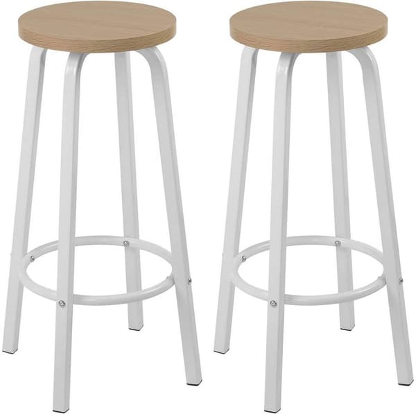 Barstol set om 2 MDF metall rund sits | Ljus ek | 30x30x71 cm