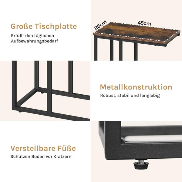 Sidobord Soffbord Sängbord Metall Trä Rustik | Brun | 45x25x63,6 cm