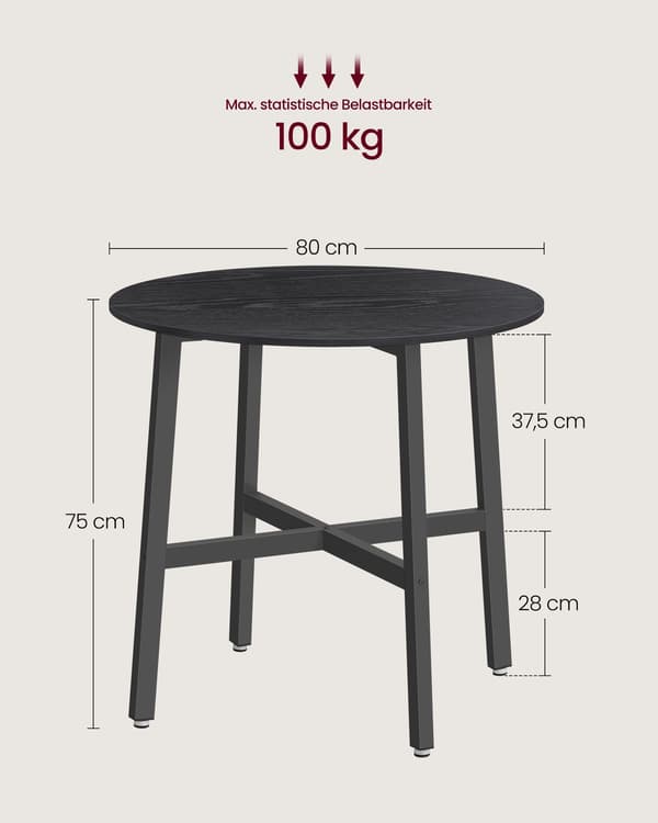 Runt matbord svart - Ø80 x 75 cm - robust