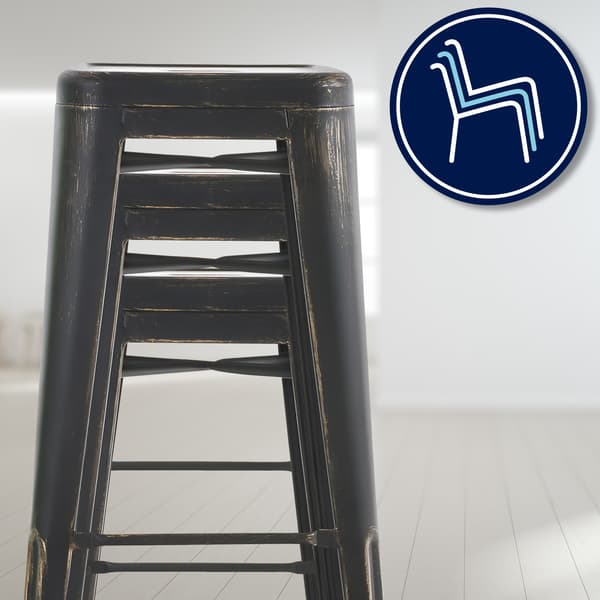 Uppsättning av 2 barstolar - Högpallar - Stackbar, Space -Saving Design | Färg: Svart och guld