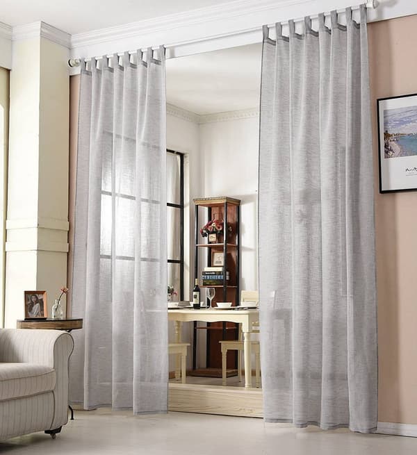 2-delade transparenta gardiner med öglor linnelook | Ljusgrå | 140x225 cm