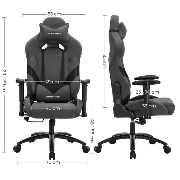 Gamingstol med ländkudde – ergonomisk PC-stol – polyester – grå/svart