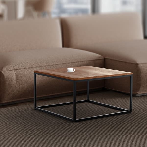 Sidobord, soffbord - Robust design - Solid Oak & Matte Black Metal | Storlek: 80x80x45 cm