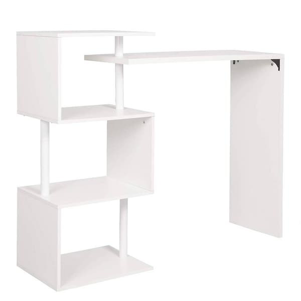 Roterande barbord med 3 förvaringsfack | Vit | 134x38x112 cm